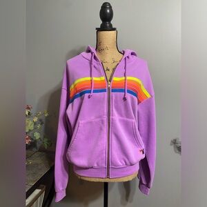 AVIATOR NATION 5 Stripe Hoodie, Neon Purple//Neon Rainbow